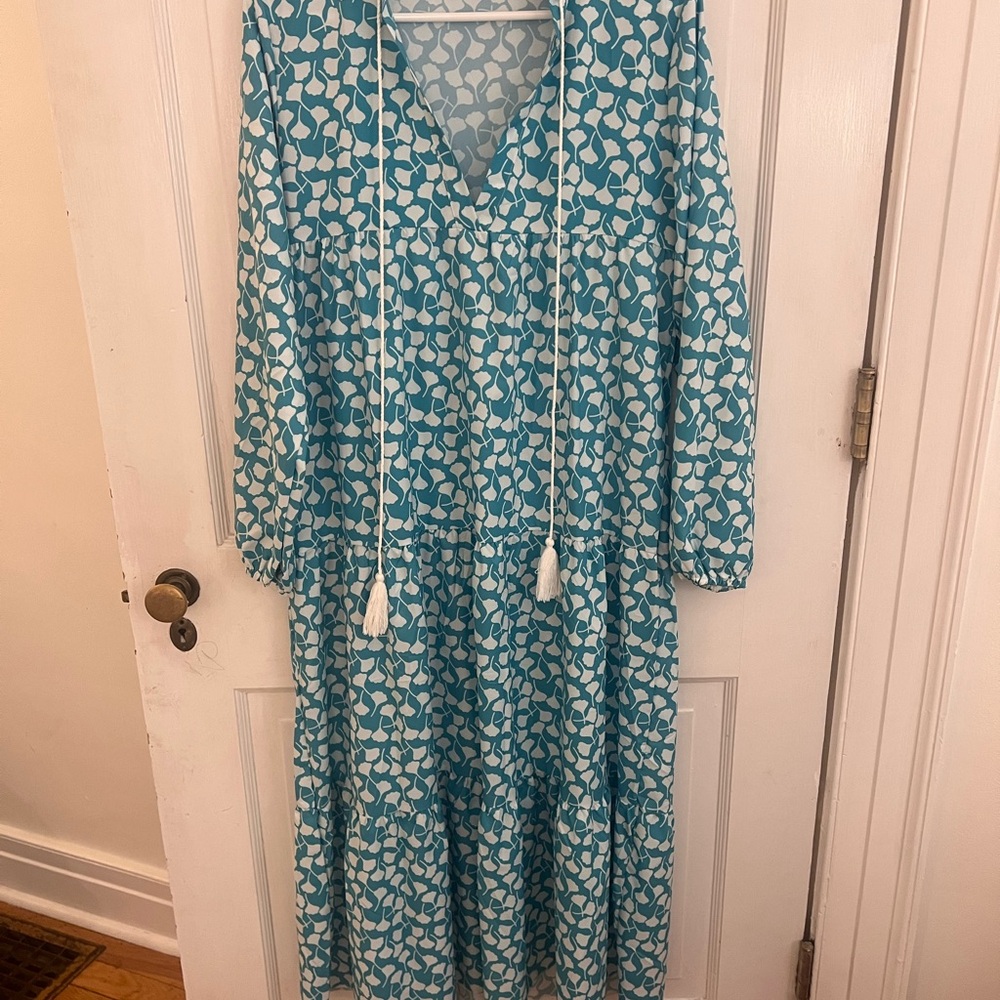 Blue V-Neck Bishop Sleeve Sundress Coverup